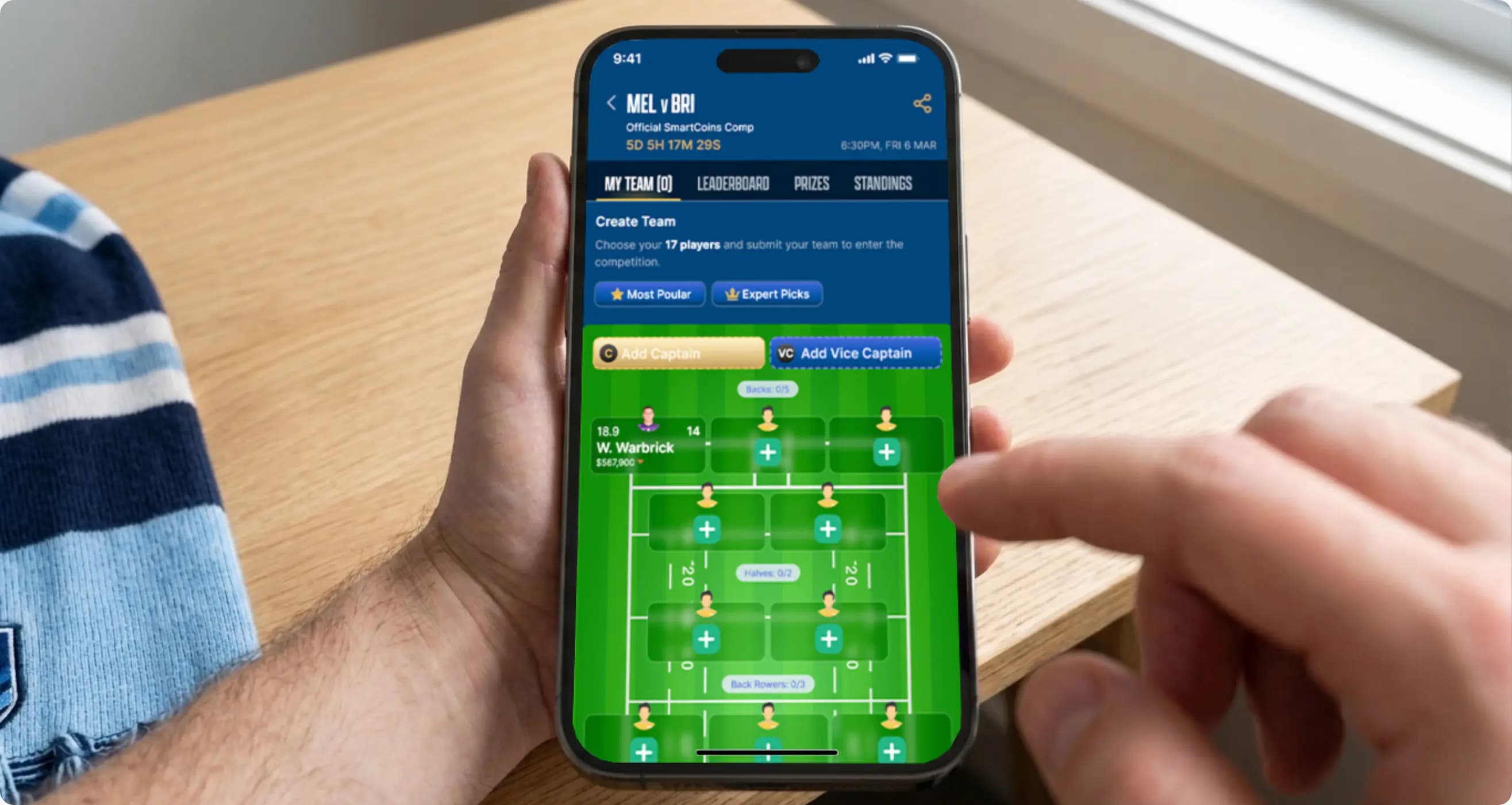 A sports fan picking a daily lineup on SmartPlay
